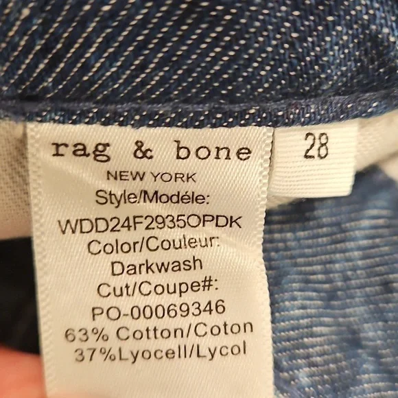 💕RAG & BONE💕 Lori Mid-Rise Wide-Leg Jeans ~ Dark Wash Blue 28 NWT